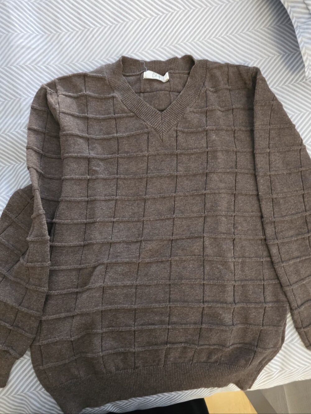 Kids Brown V-Neck Textured Sweater